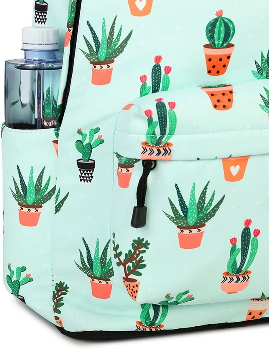 🎒 BloomPack™ Cactus Print Backpack – Women's & Girls' Leisure School Bag