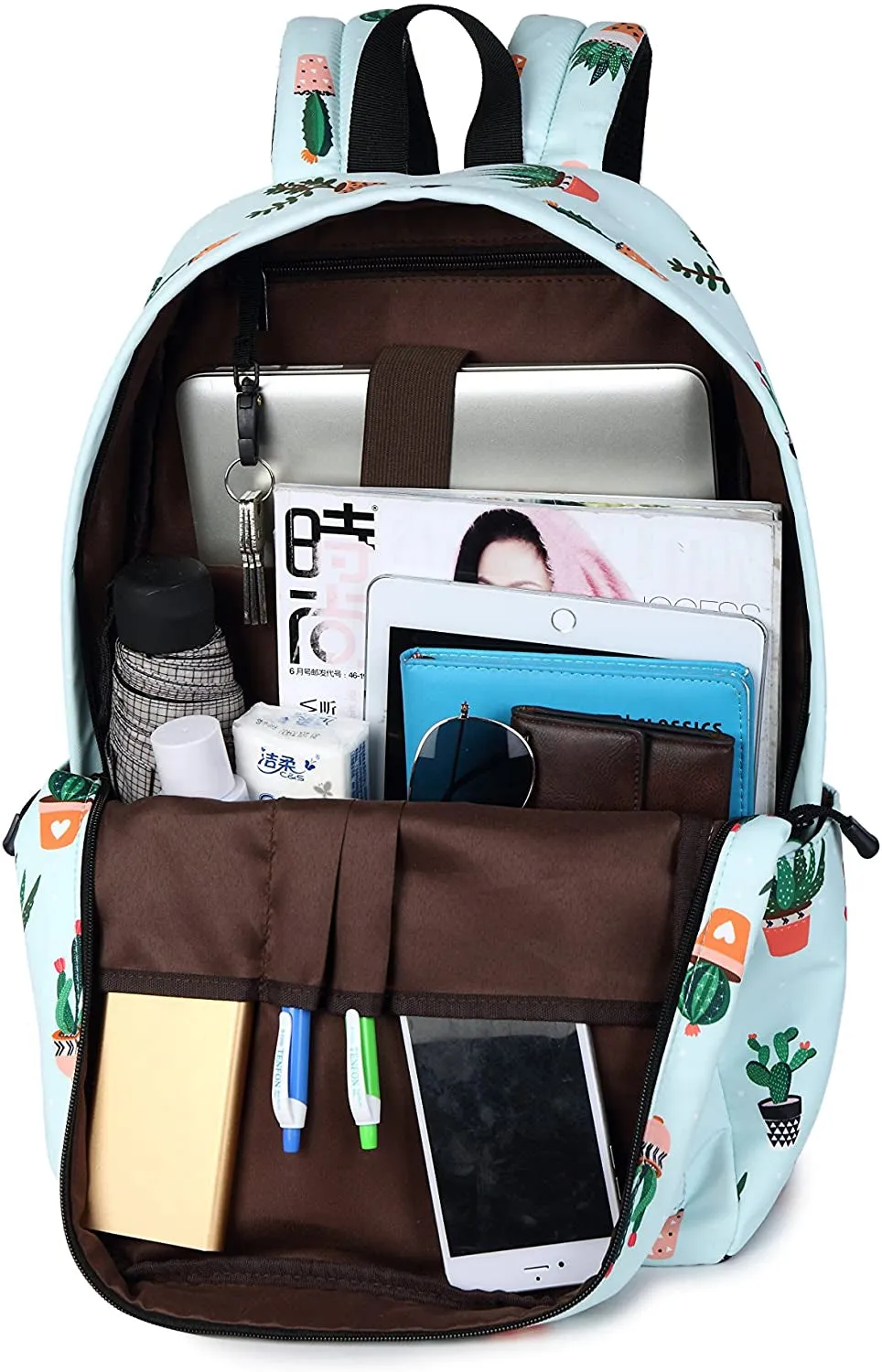 🎒 BloomPack™ Cactus Print Backpack – Women's & Girls' Leisure School Bag