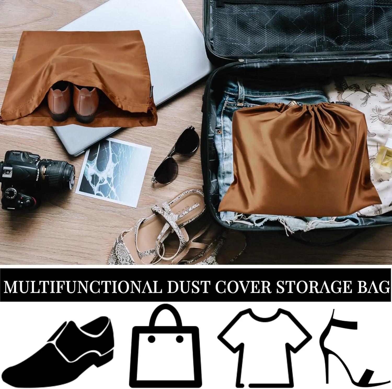 10 Pack Dust Bags for Purses and Handbags, Silk Dust Cover Storage Bag with Drawstring Travel Storage Pouch for Handbag Purse Shoes Boots (Brown, 23.6 × 19.6 in)