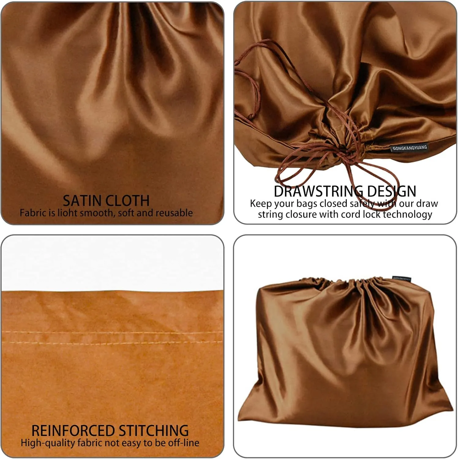 10 Pack Dust Bags for Purses and Handbags, Silk Dust Cover Storage Bag with Drawstring Travel Storage Pouch for Handbag Purse Shoes Boots (Brown, 23.6 × 19.6 in)
