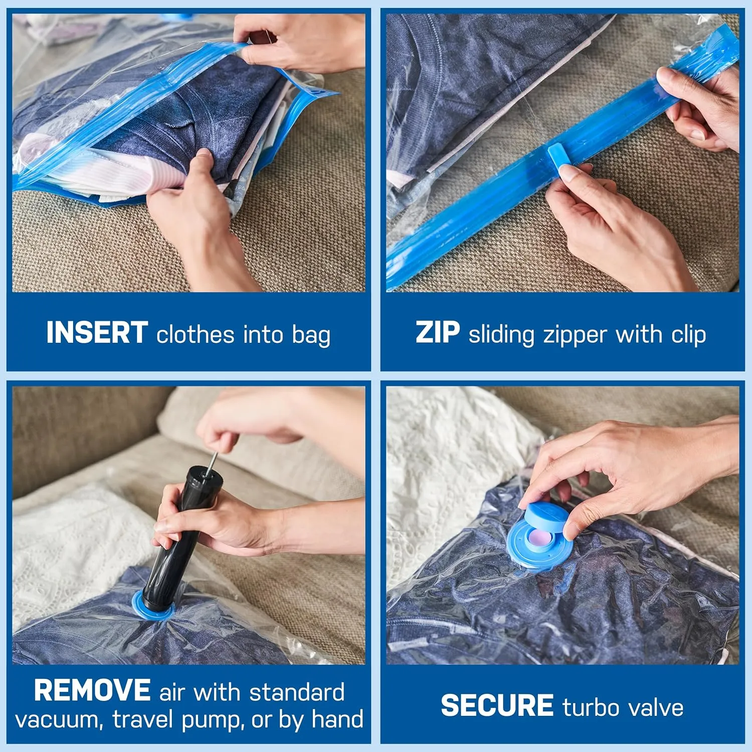 10 Pack Jumbo Vacuum Storage Bags for Comforters, Blankets & Clothes – Jumbo Vacuum Sealed Compression Bags with Hand Pump – Space Saver Storage Bags for Bedding, Moving, Travel & Organization