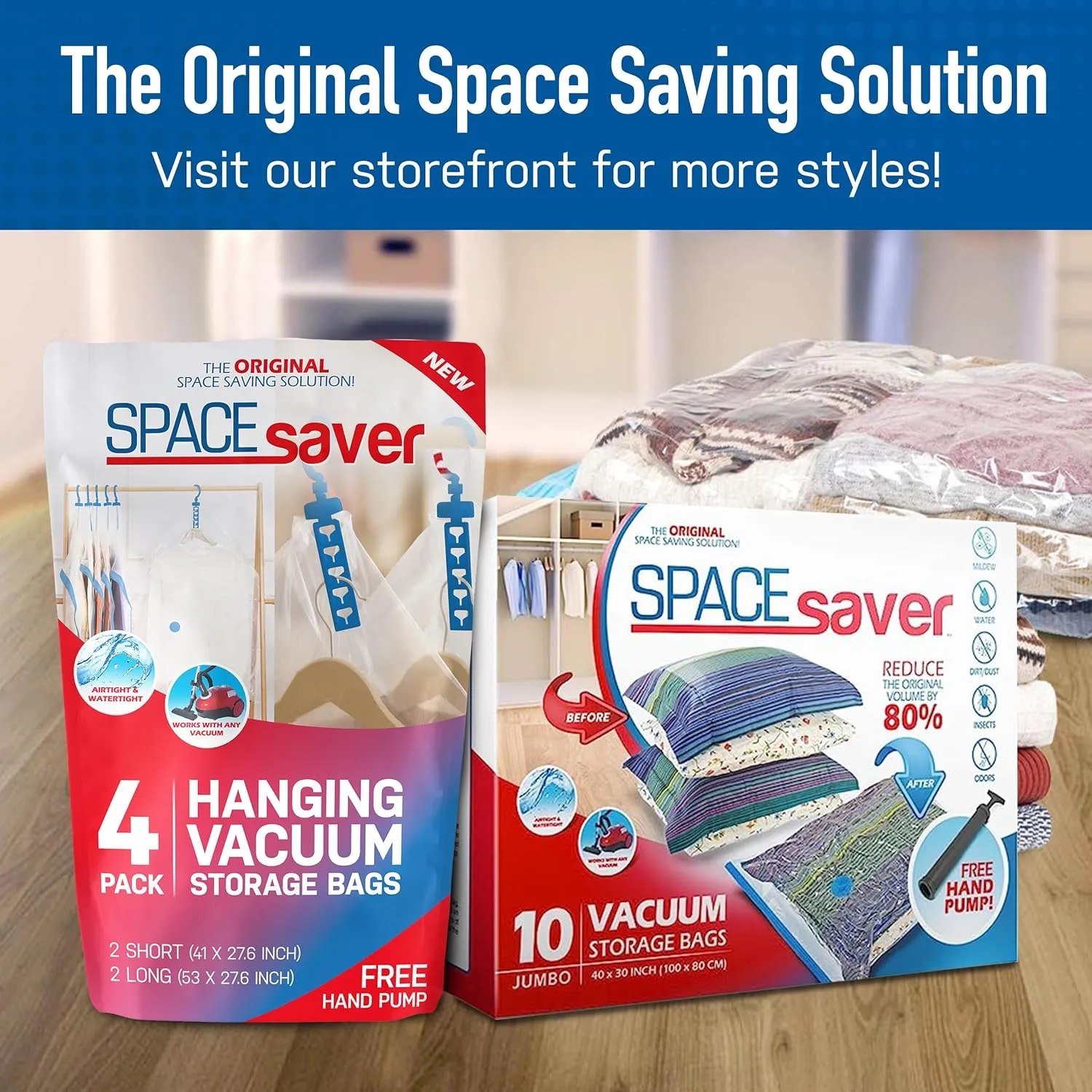 10 Pack Jumbo Vacuum Storage Bags for Comforters, Blankets & Clothes – Jumbo Vacuum Sealed Compression Bags with Hand Pump – Space Saver Storage Bags for Bedding, Moving, Travel & Organization
