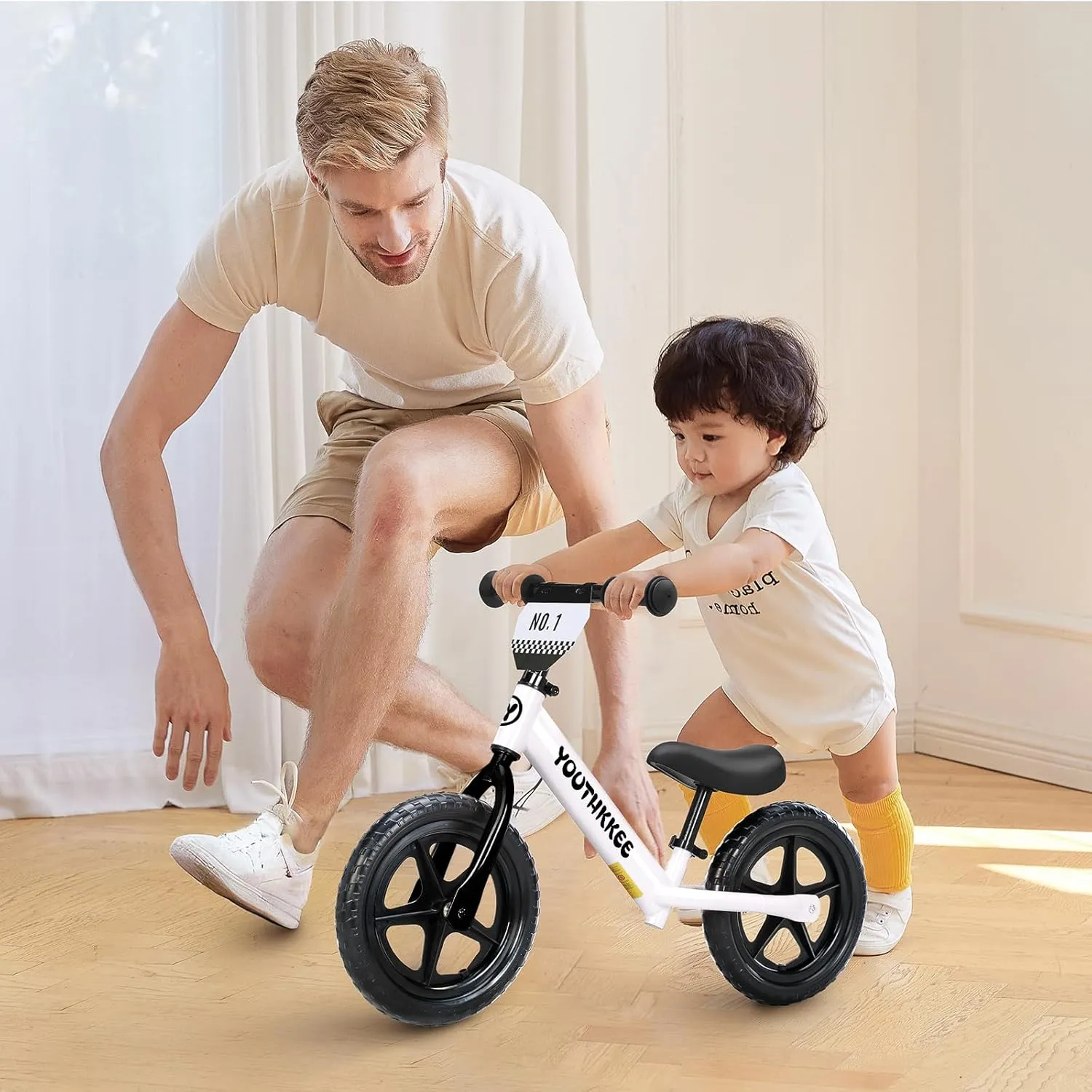 12 Inch Toddler Balance Bike for 2-5 Year Olds, No-Pedal Bike with Tool-Free Adjustable Seat, Quick Assembly, Gift for 2-3 Year Old Boys & Girls with Customizable Plate