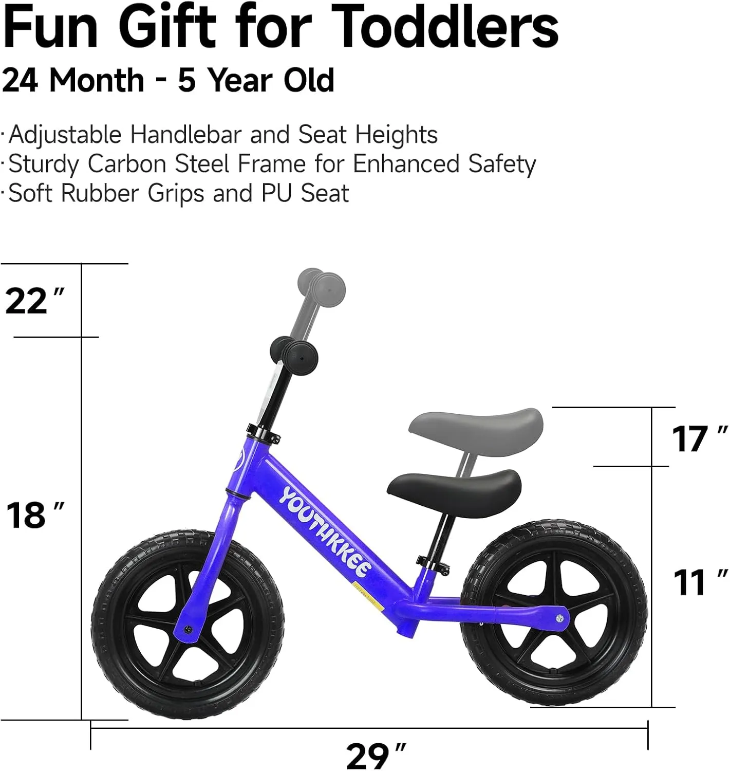12 Inch Toddler Balance Bike for 2-5 Year Olds, No-Pedal Bike with Tool-Free Adjustable Seat, Quick Assembly, Gift for 2-3 Year Old Boys & Girls with Customizable Plate