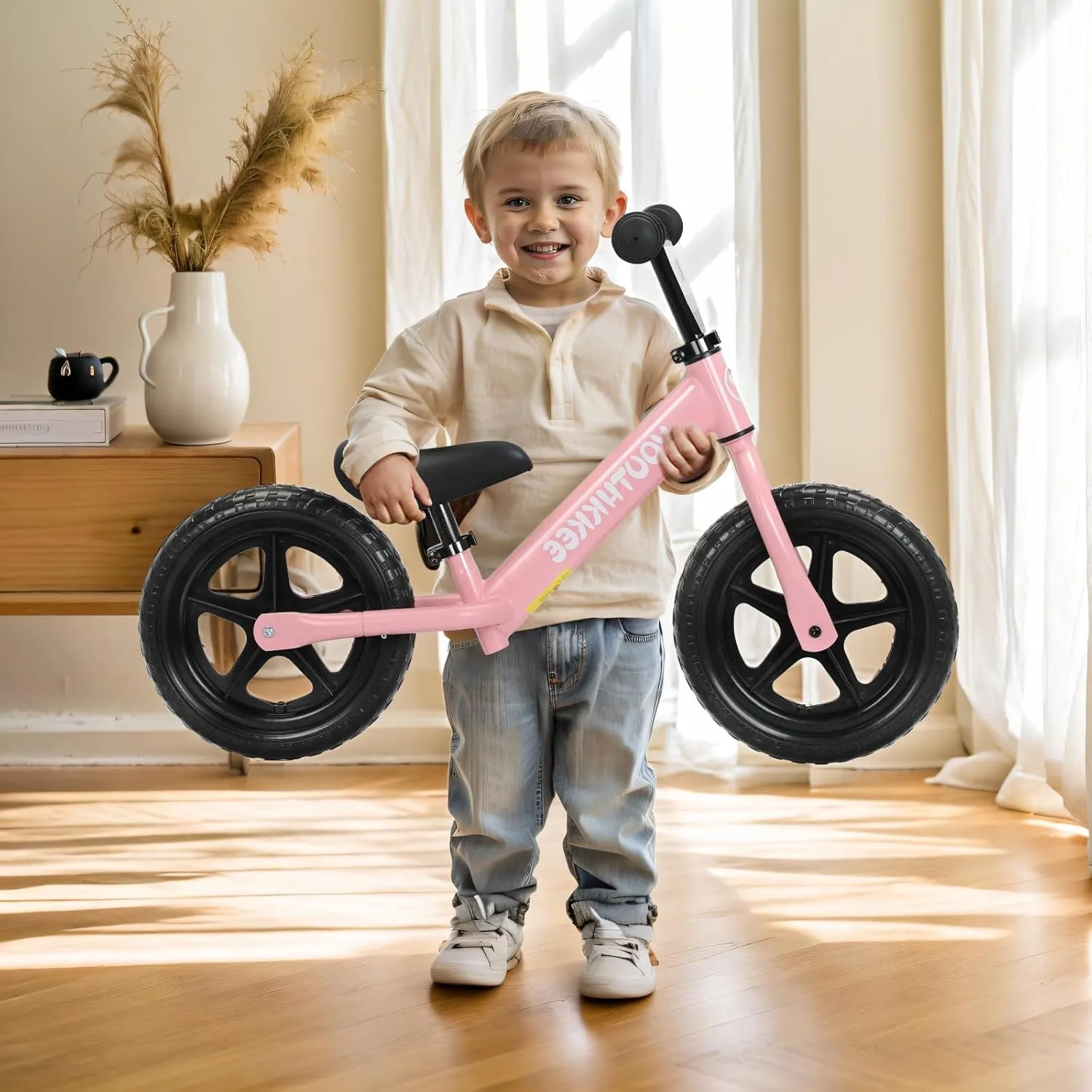 12 Inch Toddler Balance Bike for 2-5 Year Olds, No-Pedal Bike with Tool-Free Adjustable Seat, Quick Assembly, Gift for 2-3 Year Old Boys & Girls with Customizable Plate