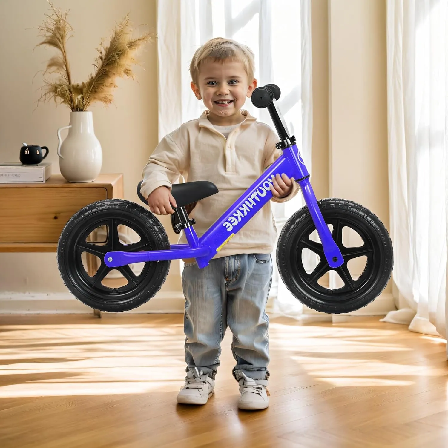 12 Inch Toddler Balance Bike for 2-5 Year Olds, No-Pedal Bike with Tool-Free Adjustable Seat, Quick Assembly, Gift for 2-3 Year Old Boys & Girls with Customizable Plate