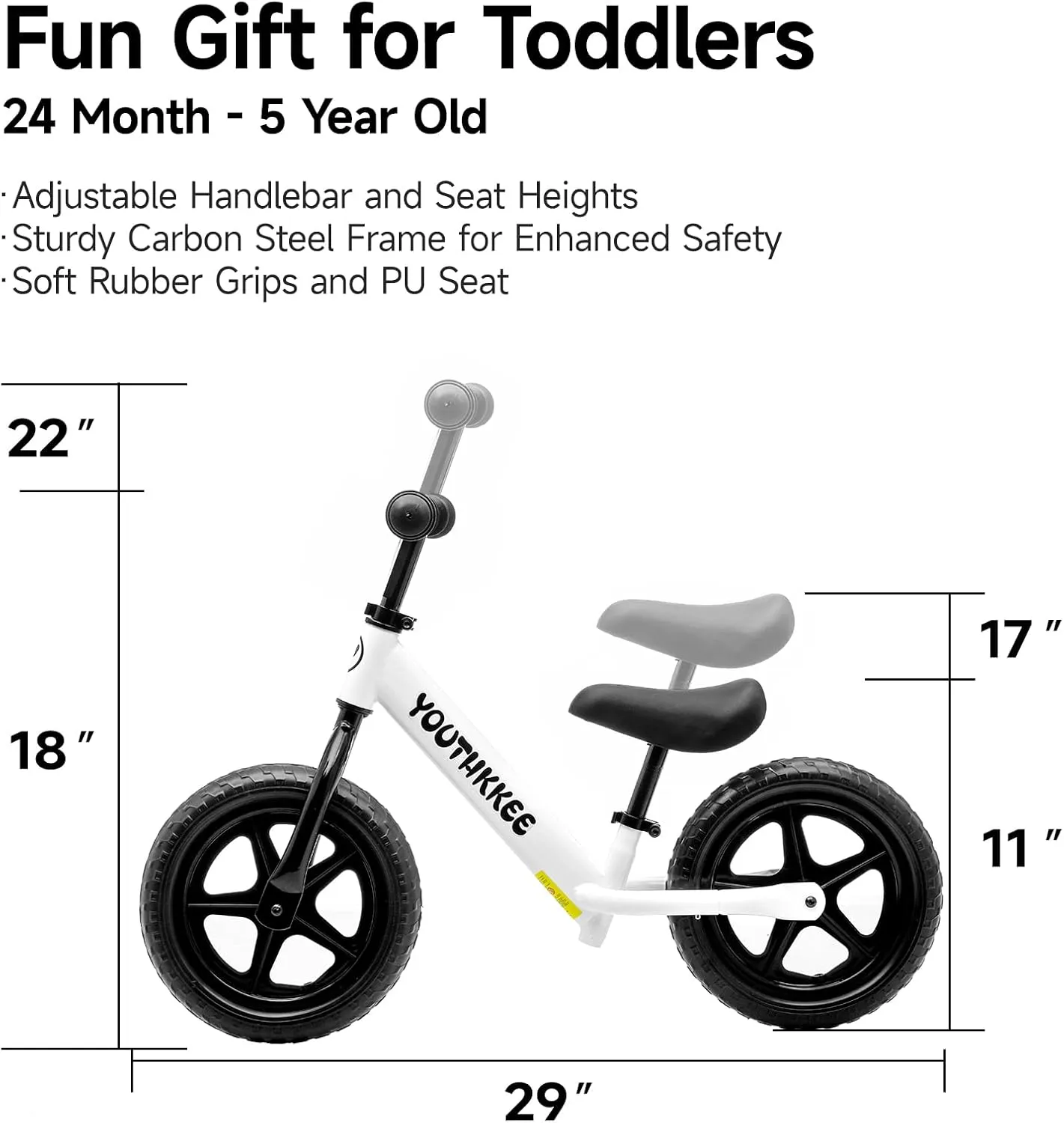 12 Inch Toddler Balance Bike for 2-5 Year Olds, No-Pedal Bike with Tool-Free Adjustable Seat, Quick Assembly, Gift for 2-3 Year Old Boys & Girls with Customizable Plate