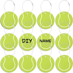 12Pcs Tennis Luggage Tags forTravel Suitcases Labels with Metal Ring 2.75in Tennis Keychain PVC Name Id and DIY Pocket Hug Card,Backpack Charms for Men Women Travel Bag Suitcase