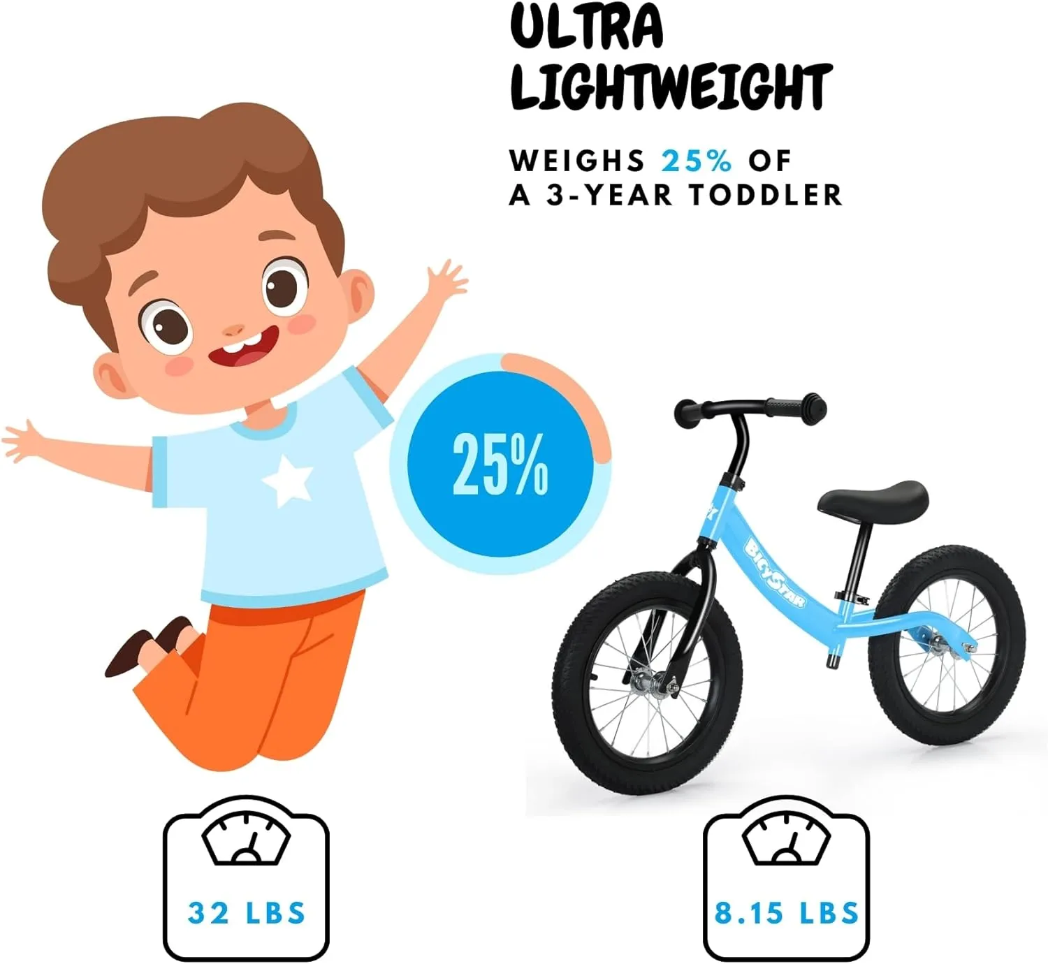 14 Inch Balance Bike for Kids 3-7 Year Old, Kids Bike with No Pedals, Air Rubber Tires, Adjustable Height, Foot Rest, Pedalless Kids Bicycle Boys, Girls