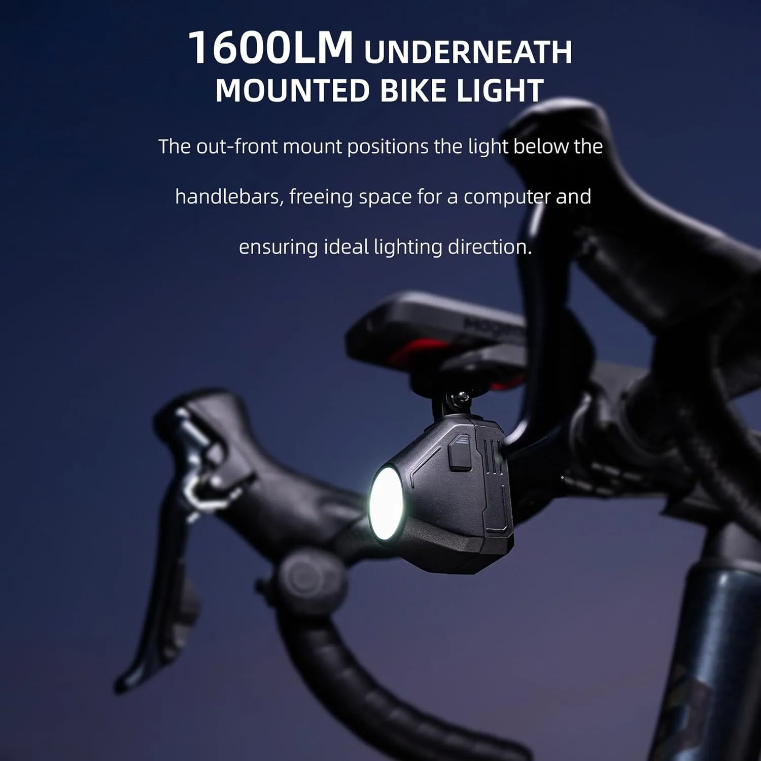 1600 Lumen Bike Lights for Night Riding 4000mAh Rechargeable Bicycle Light with Remote Control, IP66 Waterproof Super Bright Underneath Mounted Bike Headlight, Cut-Off Low/High Beam