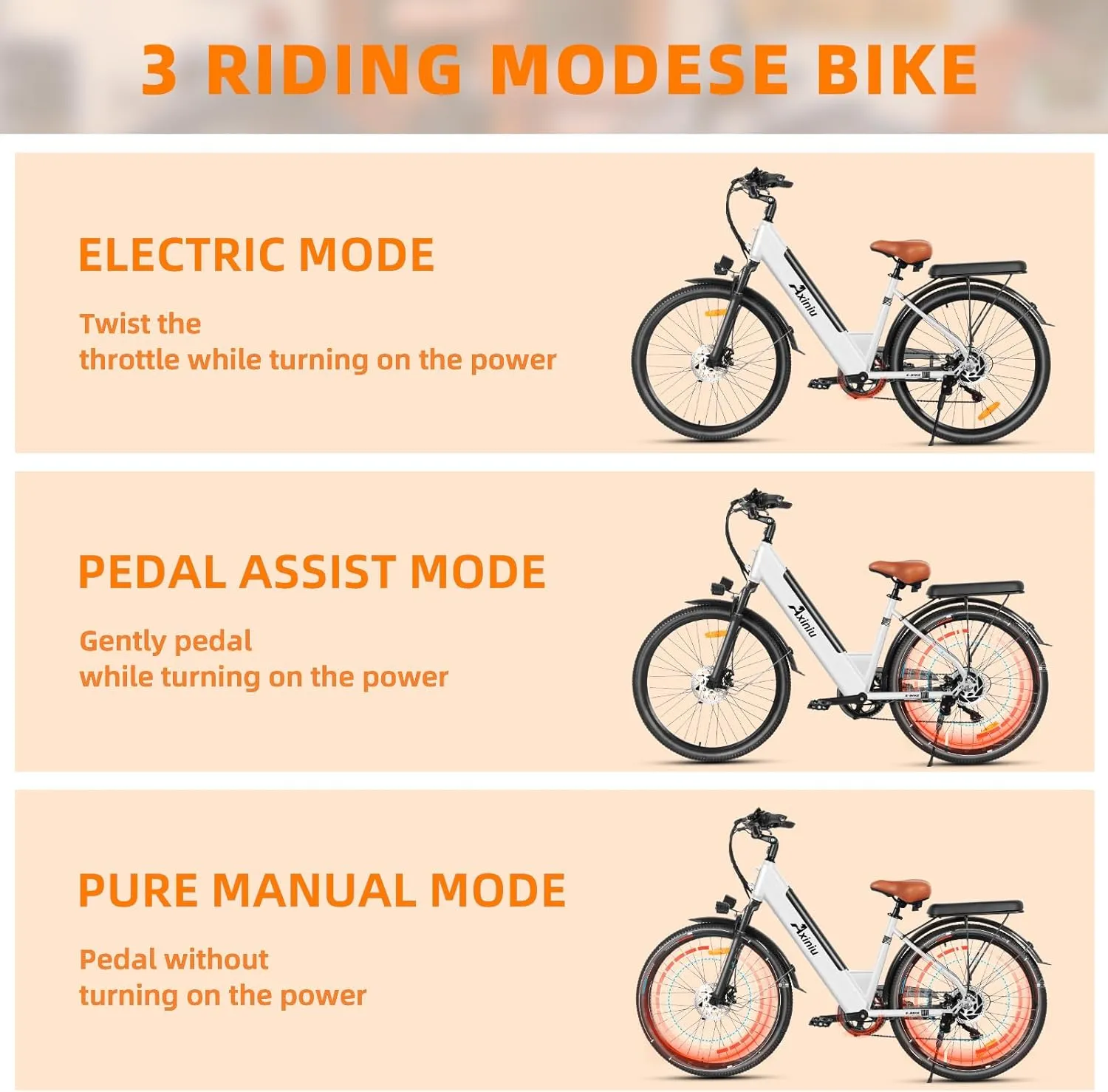 19.2Ah 100Miles Electric Bike for Adults, 26 Inch Step Through Electric Bike, 48V / 36V UL Removable Battery Peak 1000W / 1200W, 22Mph 28Mph Commuter Women Ebike Long Range Bicycles Beach Snow