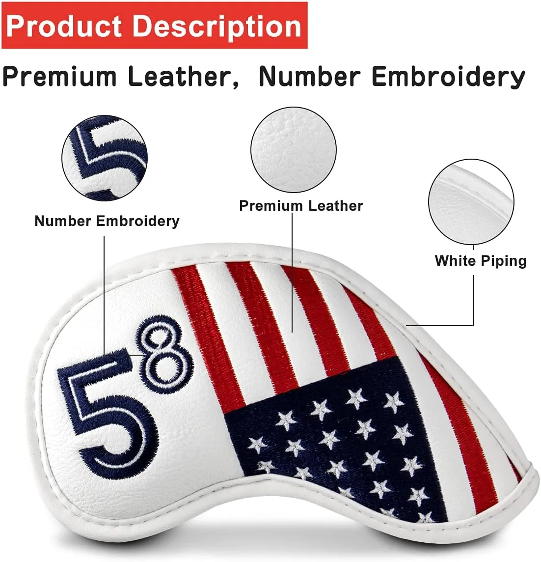 1pc Golf Wedge Cover or Set US Flag Iron Wedge Head Covers 52 56 60 Wedge Covers, PU Leather Golf Iron Covers Head Covers for Men Golfers
