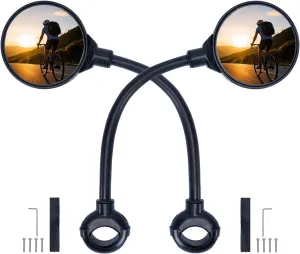2 Pack Bicycle Mirror for Handlebars – Adjustable Bike Mirror Handlebar Mount, Wide Field of View for Safe Cycling, Easy Installation, Vibration-Free (Black-round)