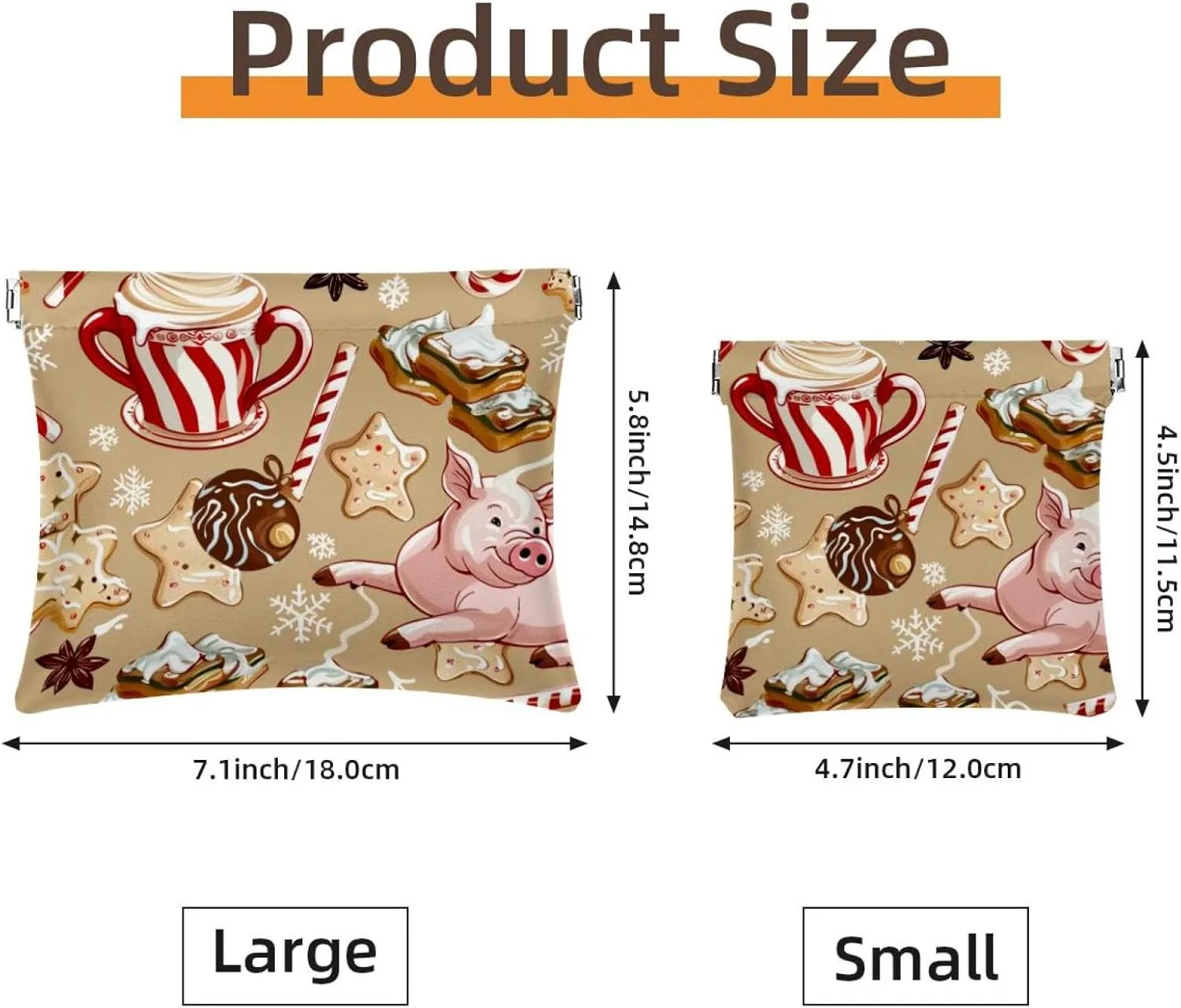 2 Pack Faux Leather Pocket Cosmetic Bag, Small Travel Kit Storage Pouch, Self-Closing Pouches for Purse, Mini Pocket Makeup Bag for Lipstick, Christmas Santa Pig