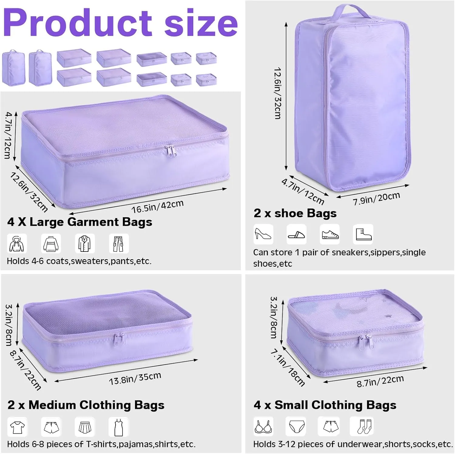2 Packs 6 Set Travel Packing Cubes Luggage Organizer Set Lightweight Suitcase Organizer Bags with Shoe Bag Travel Packing Organizers for Clothes Cosmetic Toiletries Travel Accessories