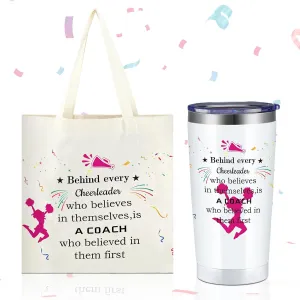 2 Pcs Cheer Coach Gifts for Women Inspirational Cheerleader Cheer Tumbler with Lid Cheerleader Tote Bag Cheerleading Gifts Case Portable Tote Handbags Tumbler for Teammates