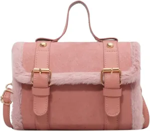 2024 Women's Winter Furry Plush Velvet Small Square Handbag French Style Crossbody Purse Shoulder Bag for Women Girls
