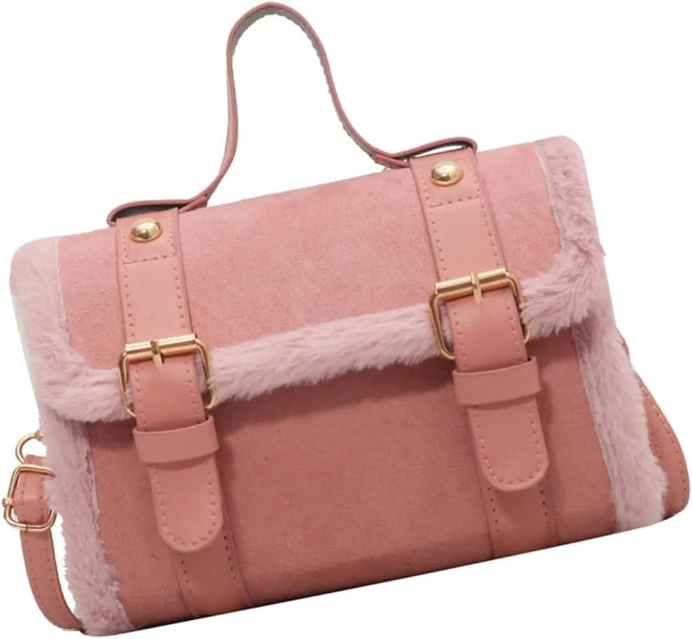 2024 Women's Winter Furry Plush Velvet Small Square Handbag French Style Crossbody Purse Shoulder Bag for Women Girls