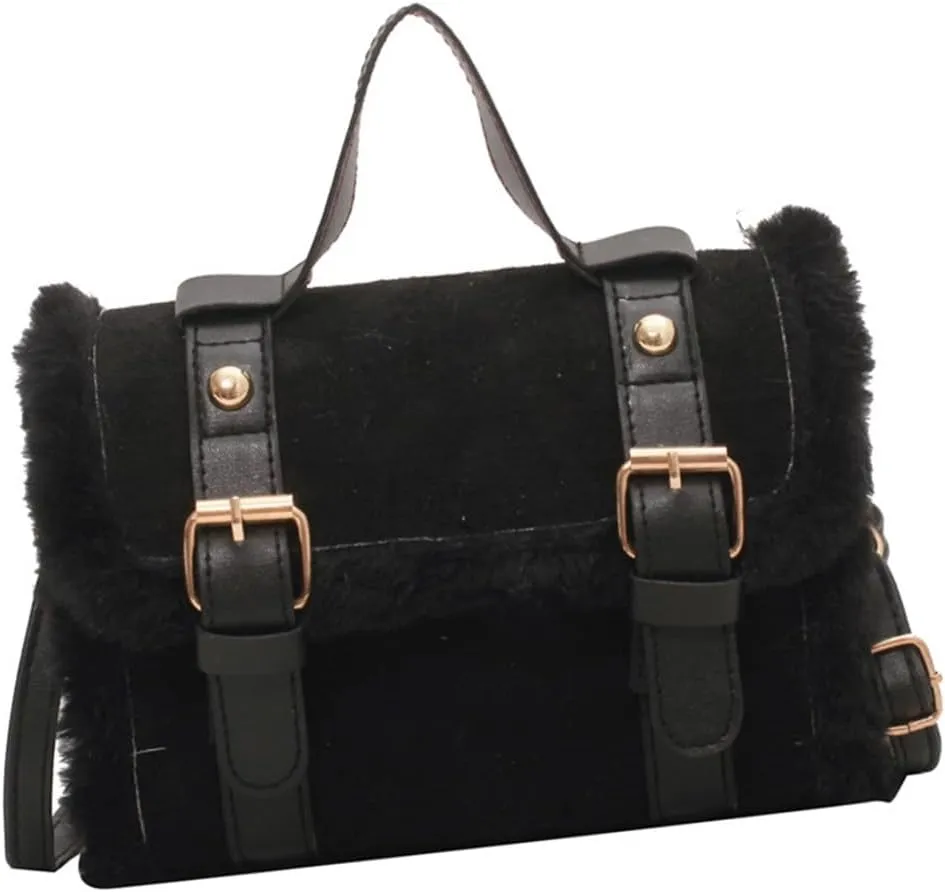 2024 Women's Winter Furry Plush Velvet Small Square Handbag French Style Crossbody Purse Shoulder Bag for Women Girls