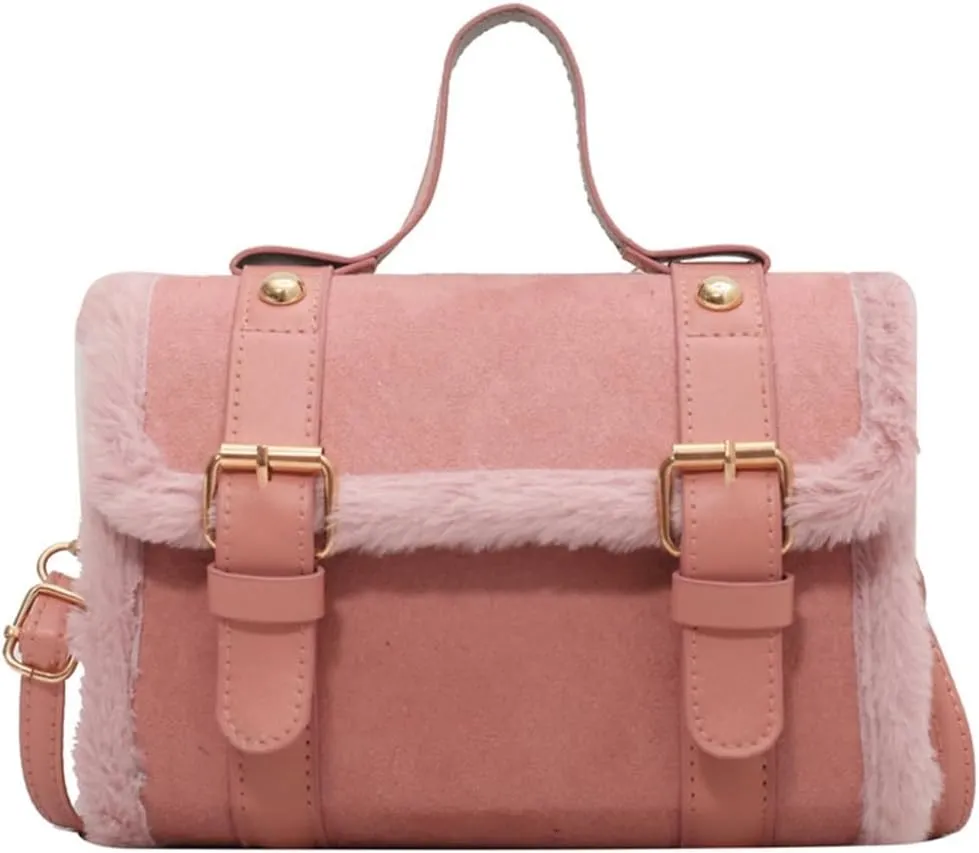 2024 Women's Winter Furry Plush Velvet Small Square Handbag French Style Crossbody Purse Shoulder Bag for Women Girls