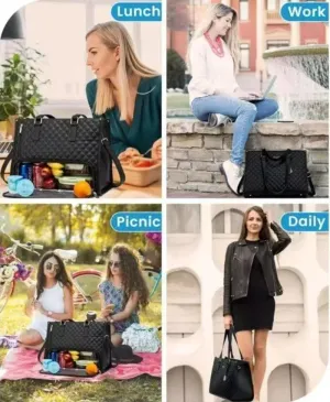 2025 New Portable Lunch Tote Bag Set Women Multi Purpose Insulated Lunch Handbags With Makeup Bag Waterproof Travel Shoulder Bag