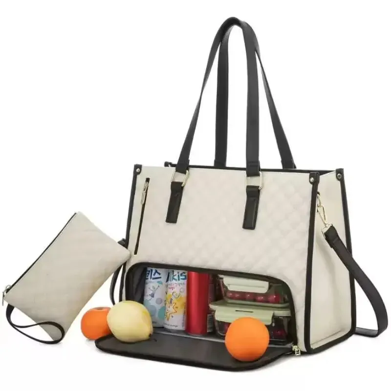2025 New Portable Lunch Tote Bag Set Women Multi Purpose Insulated Lunch Handbags With Makeup Bag Waterproof Travel Shoulder Bag