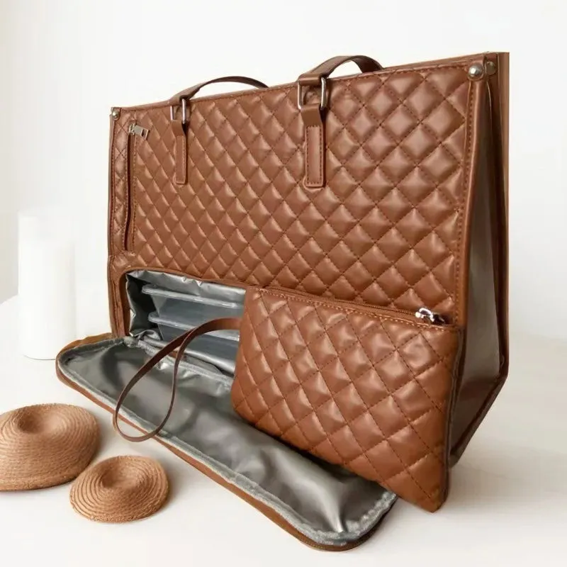 2025 New Portable Lunch Tote Bag Set Women Multi Purpose Insulated Lunch Handbags With Makeup Bag Waterproof Travel Shoulder Bag