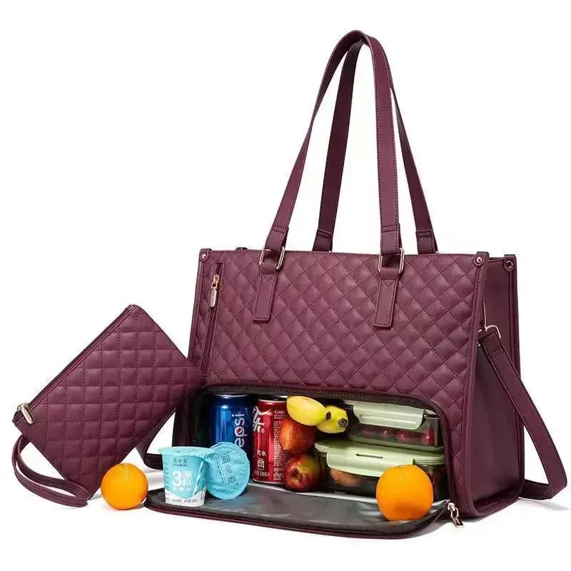 2025 New Portable Lunch Tote Bag Set Women Multi Purpose Insulated Lunch Handbags With Makeup Bag Waterproof Travel Shoulder Bag