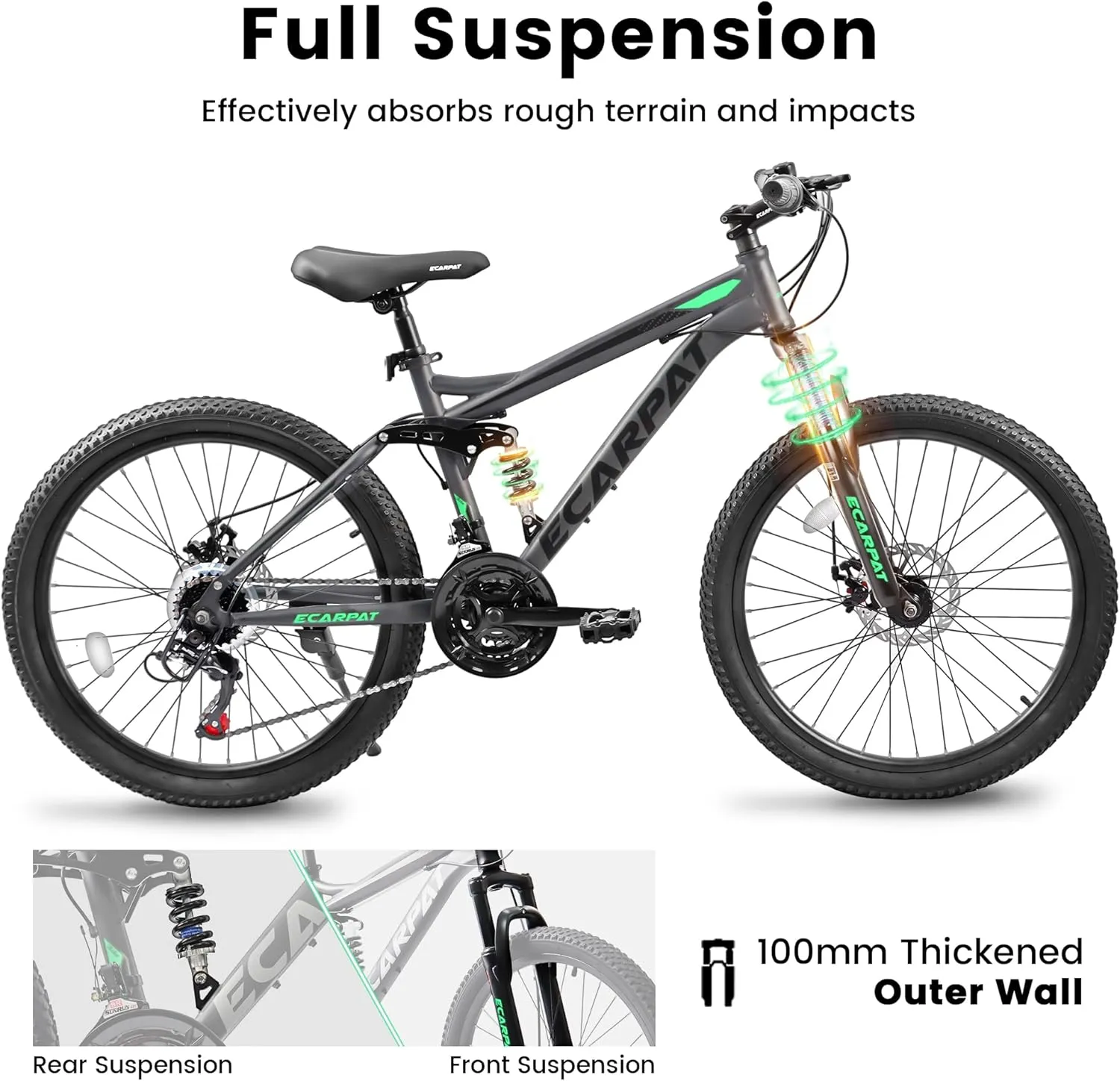 24/26/27.5 Inch, Dual Full Suspension Mountain Bike, 21 Speed Summer Travel, Mens Womens Outdoor Cycling Commuting City Bike to School Work, Birthday Gifts Bicycles