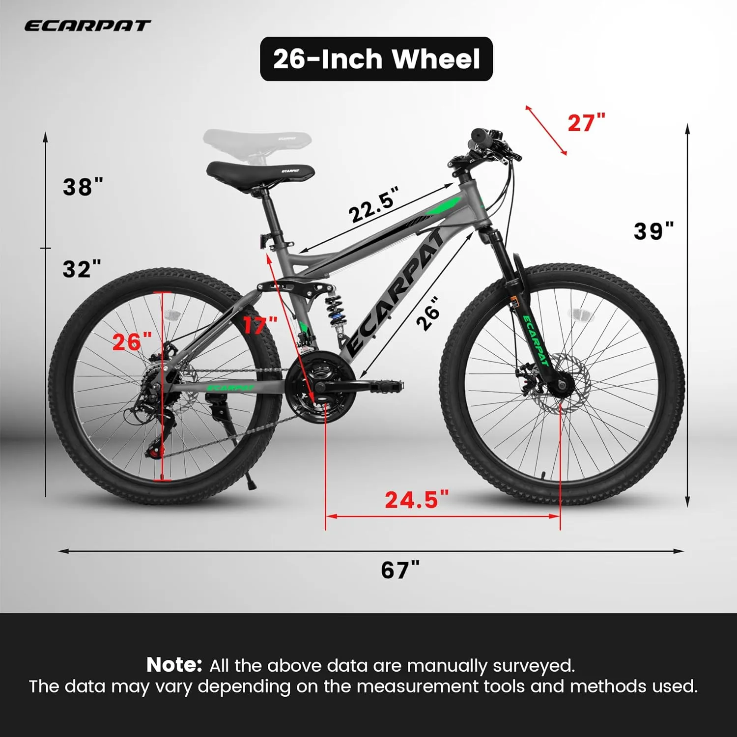 24/26/27.5 Inch, Dual Full Suspension Mountain Bike, 21 Speed Summer Travel, Mens Womens Outdoor Cycling Commuting City Bike to School Work, Birthday Gifts Bicycles
