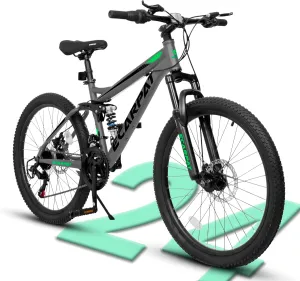 24/26/27.5 Inch, Dual Full Suspension Mountain Bike, 21 Speed Summer Travel, Mens Womens Outdoor Cycling Commuting City Bike to School Work, Birthday Gifts Bicycles