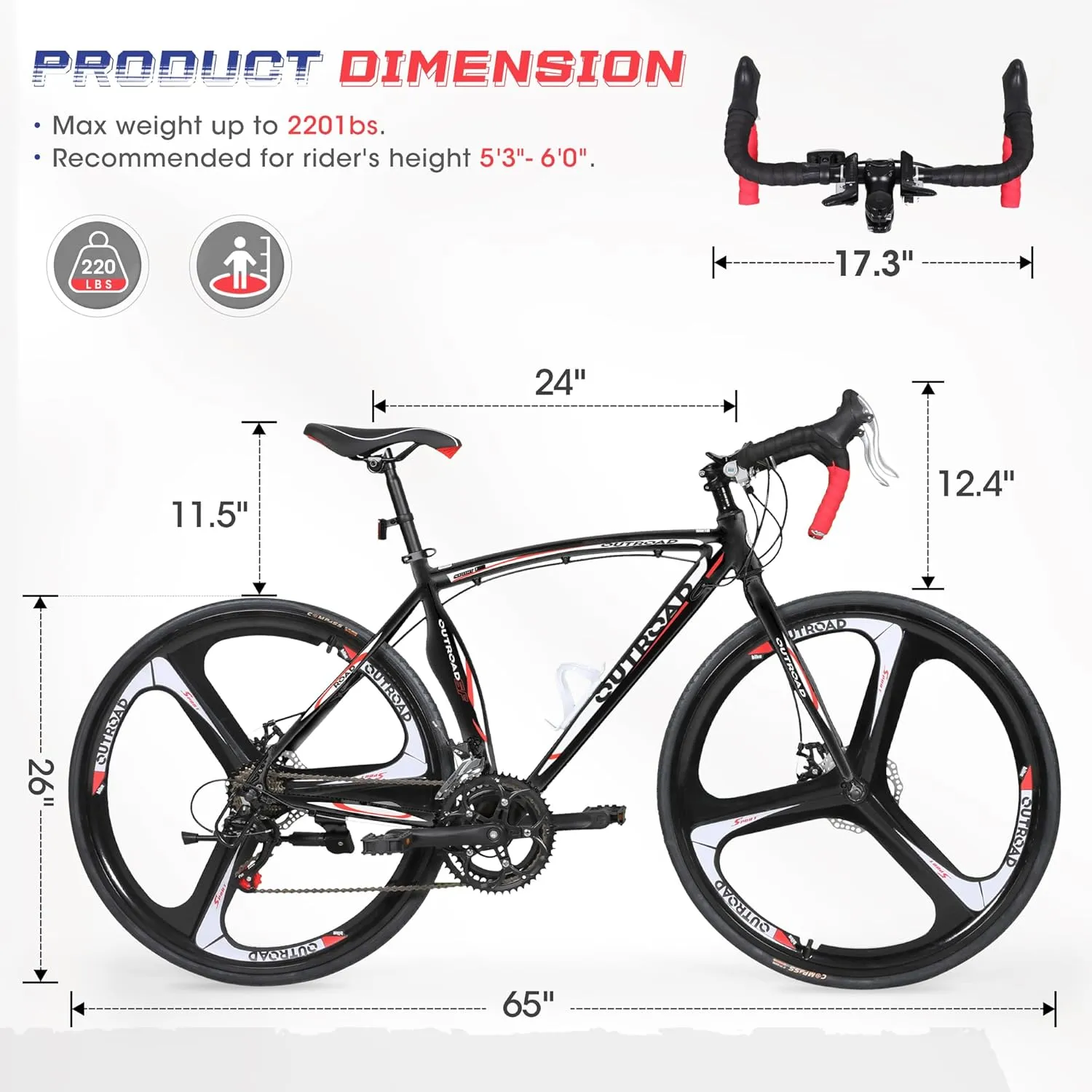 26" Road Bike with Light Aluminum Alloy Frame, 700C Wheel Commuter Bicycle with Dual Disc/V Brakes for Men and Women, 14-21 Speed Adult Faster Racing Bike (Black, Red, Blue, White)