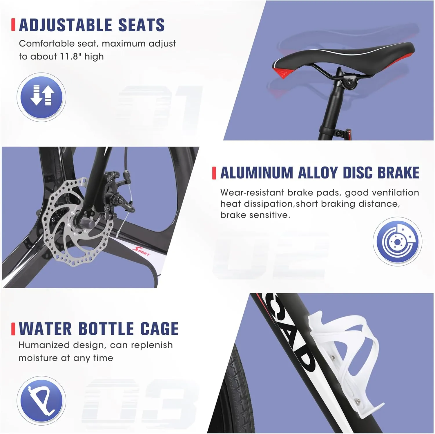 26" Road Bike with Light Aluminum Alloy Frame, 700C Wheel Commuter Bicycle with Dual Disc/V Brakes for Men and Women, 14-21 Speed Adult Faster Racing Bike (Black, Red, Blue, White)
