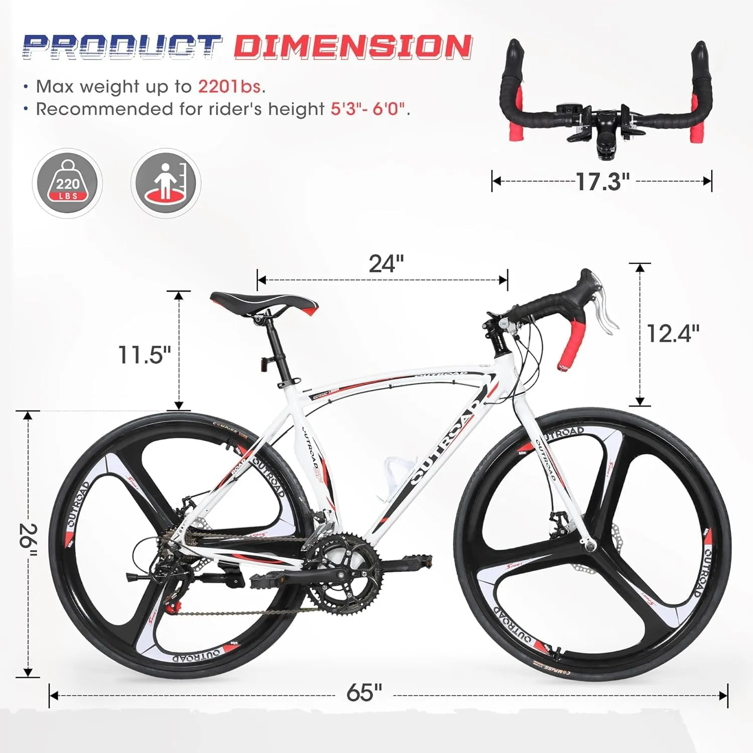 26" Road Bike with Light Aluminum Alloy Frame, 700C Wheel Commuter Bicycle with Dual Disc/V Brakes for Men and Women, 14-21 Speed Adult Faster Racing Bike (Black, Red, Blue, White)