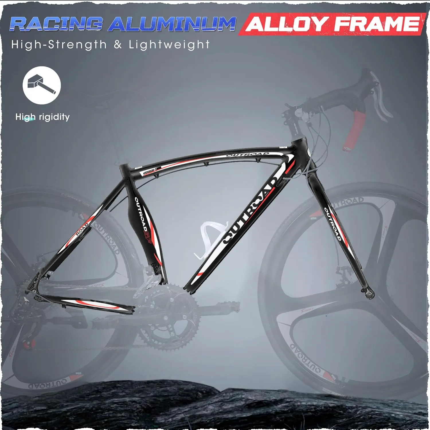 26" Road Bike with Light Aluminum Alloy Frame, 700C Wheel Commuter Bicycle with Dual Disc/V Brakes for Men and Women, 14-21 Speed Adult Faster Racing Bike (Black, Red, Blue, White)