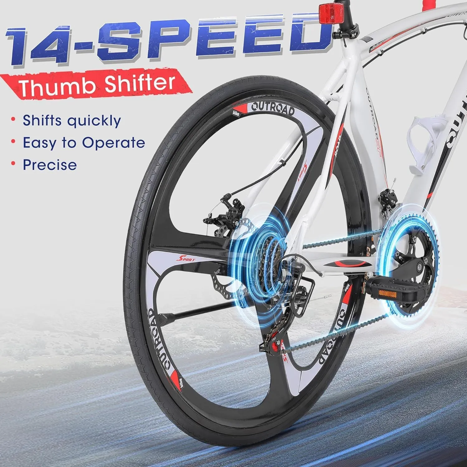 26" Road Bike with Light Aluminum Alloy Frame, 700C Wheel Commuter Bicycle with Dual Disc/V Brakes for Men and Women, 14-21 Speed Adult Faster Racing Bike (Black, Red, Blue, White)