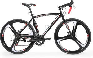 26" Road Bike with Light Aluminum Alloy Frame, 700C Wheel Commuter Bicycle with Dual Disc/V Brakes for Men and Women, 14-21 Speed Adult Faster Racing Bike (Black, Red, Blue, White)