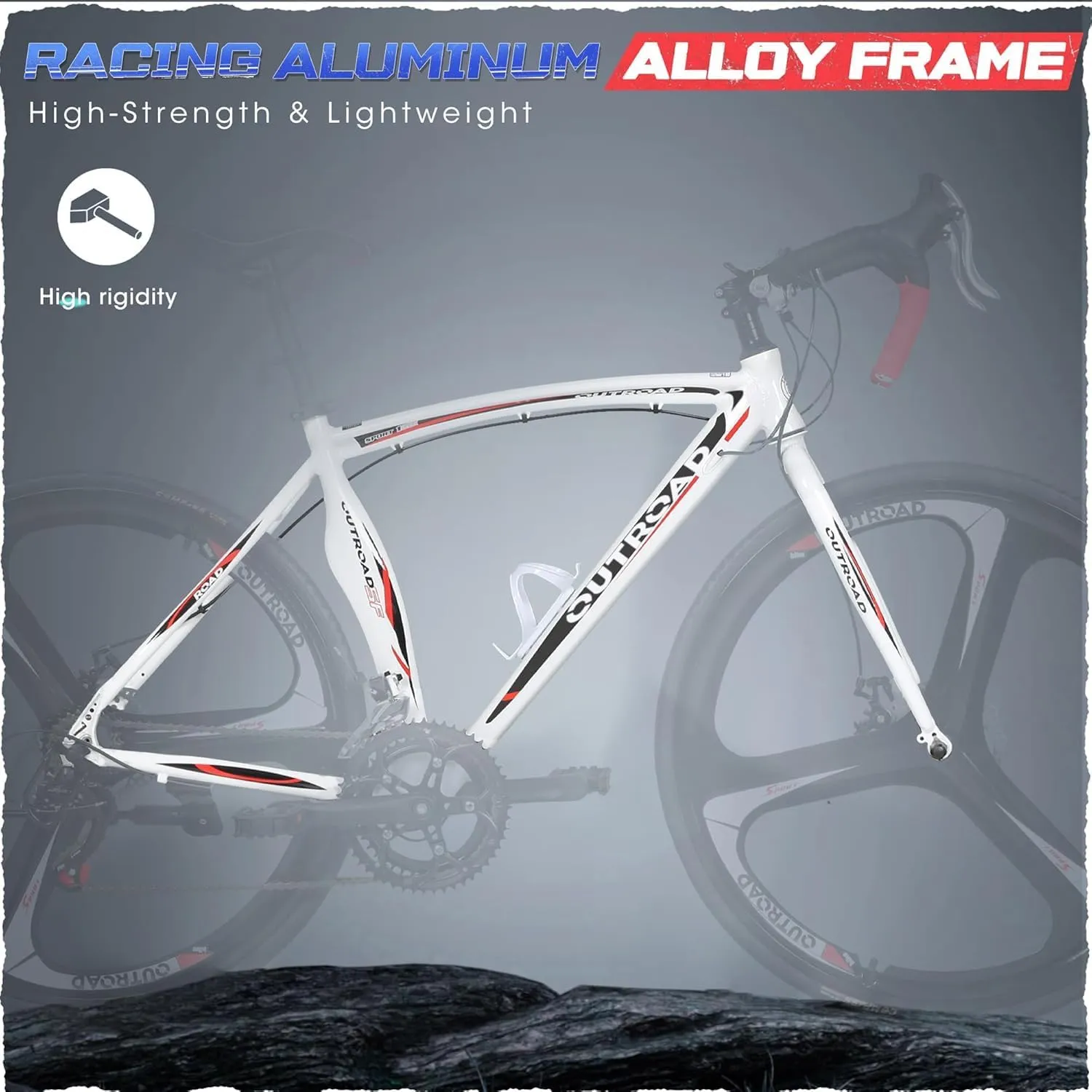 26" Road Bike with Light Aluminum Alloy Frame, 700C Wheel Commuter Bicycle with Dual Disc/V Brakes for Men and Women, 14-21 Speed Adult Faster Racing Bike (Black, Red, Blue, White)