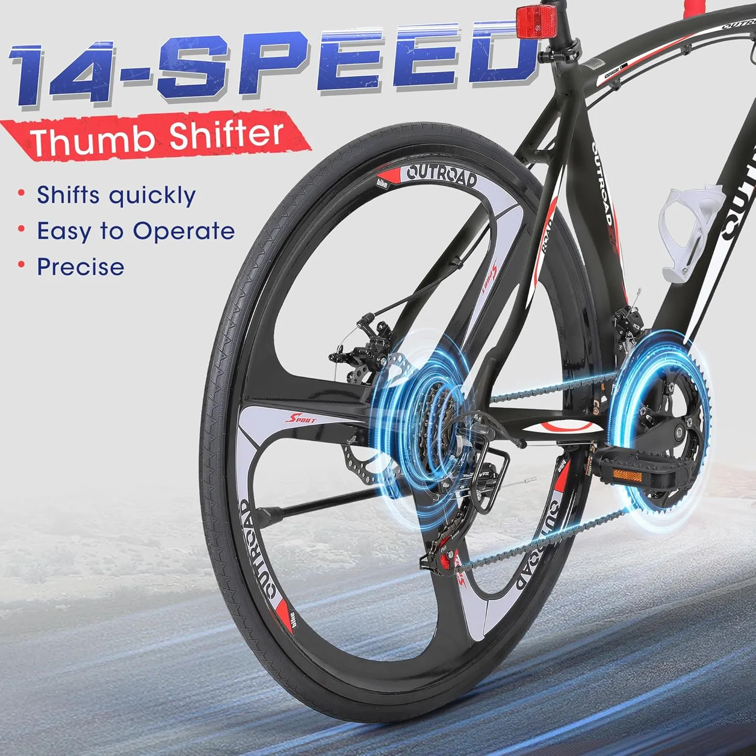 26" Road Bike with Light Aluminum Alloy Frame, 700C Wheel Commuter Bicycle with Dual Disc/V Brakes for Men and Women, 14-21 Speed Adult Faster Racing Bike (Black, Red, Blue, White)