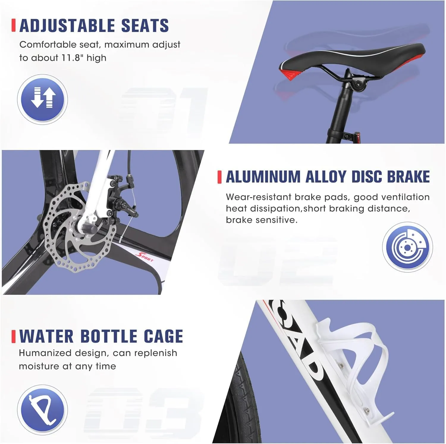26" Road Bike with Light Aluminum Alloy Frame, 700C Wheel Commuter Bicycle with Dual Disc/V Brakes for Men and Women, 14-21 Speed Adult Faster Racing Bike (Black, Red, Blue, White)