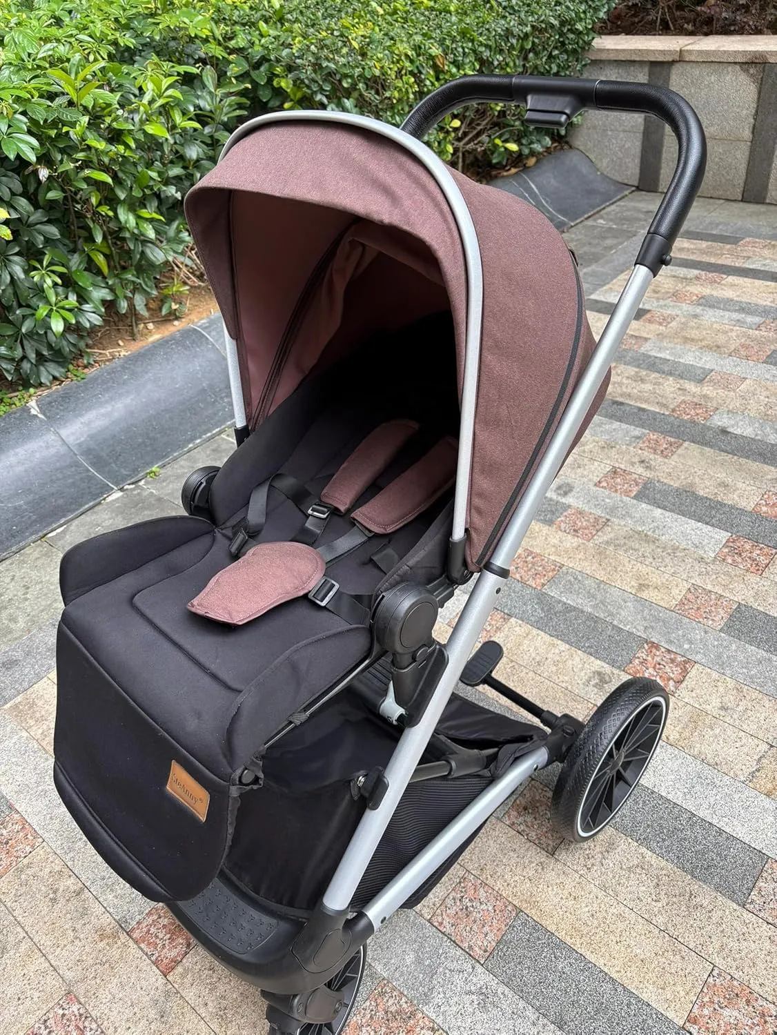 2in1 Baby Stroller,Reversible Seat Stroller,High Land-Scape Portable Foldable Standard Pram with Bassinet Model,Oversized Wheels Luxury Travel Baby Carriage Suit Toddler, Infant (Brown)