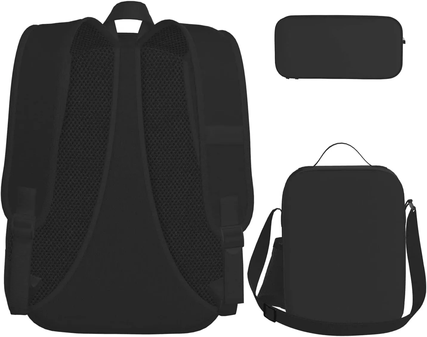 3-In-1 Backpack Bookbag Set,Supernatural Symbols Black Print Print Casual Travel Backpacks,With Pencil Case Pouch, Lunch Bag