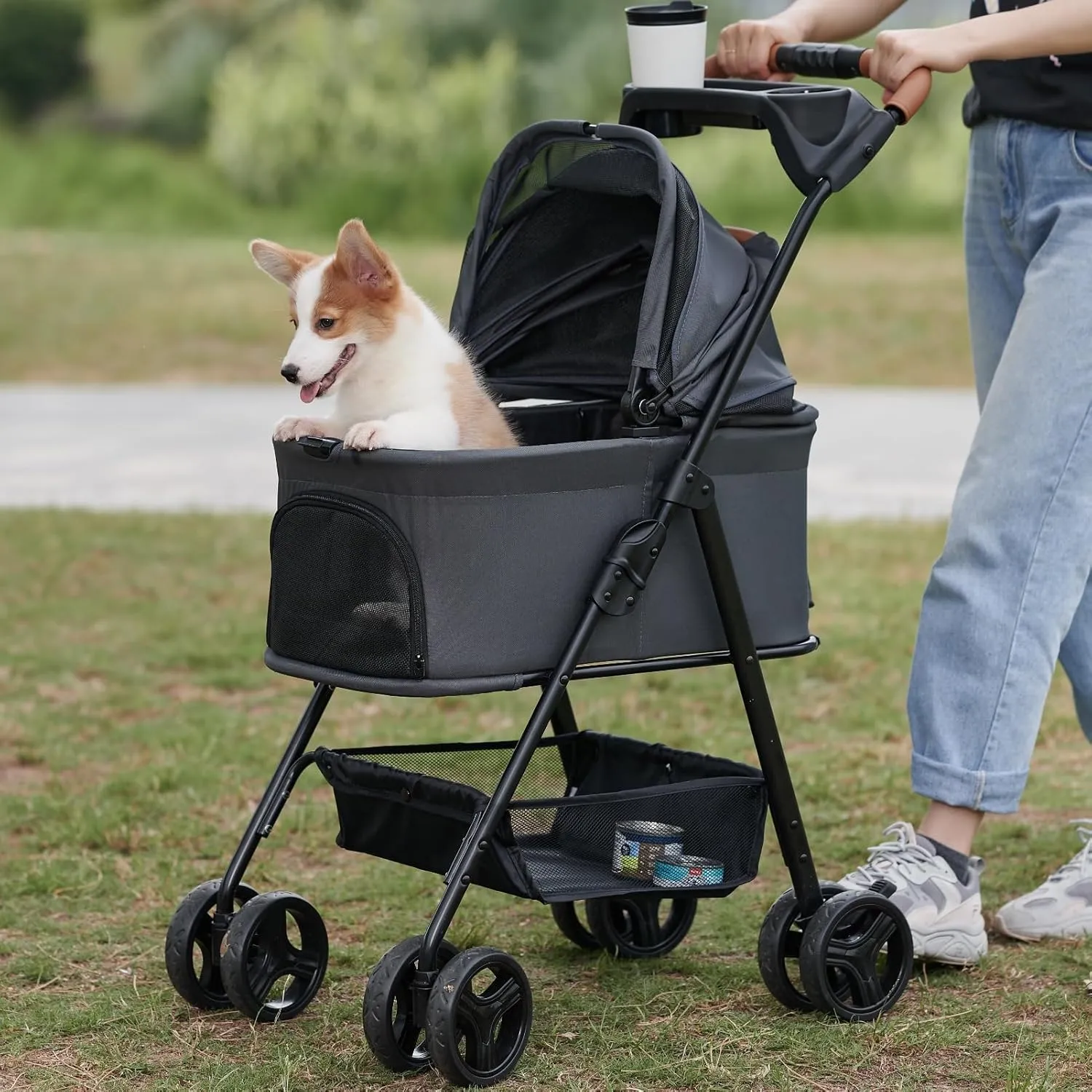 3 in 1 Folding Dog Stroller, Zoosky Pet Stroller for Small/Medium Dogs, Cat Stroller w/Removable Carrier, Car Seat, Sun Shades, Waterproof Small Dog Stroller, All Terrain Cat Stroller for 2 Cats
