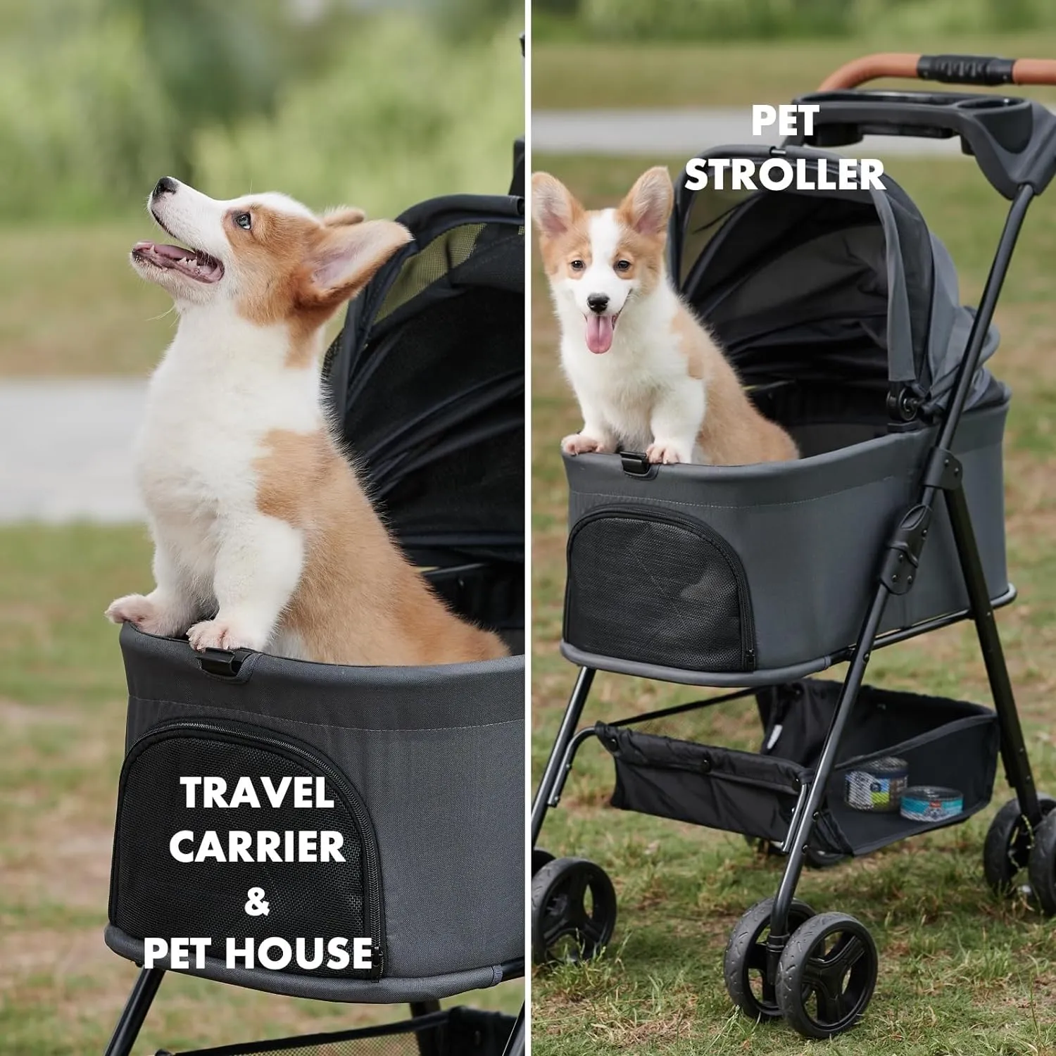 3 in 1 Folding Dog Stroller, Zoosky Pet Stroller for Small/Medium Dogs, Cat Stroller w/Removable Carrier, Car Seat, Sun Shades, Waterproof Small Dog Stroller, All Terrain Cat Stroller for 2 Cats