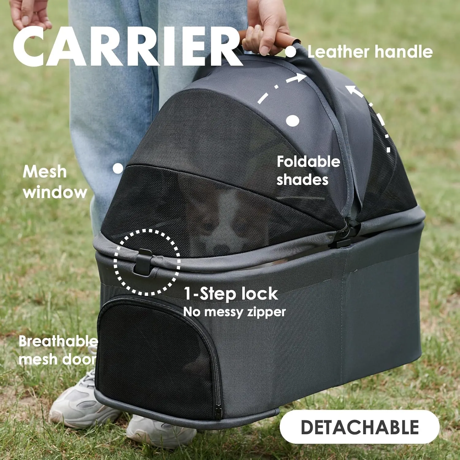 3 in 1 Folding Dog Stroller, Zoosky Pet Stroller for Small/Medium Dogs, Cat Stroller w/Removable Carrier, Car Seat, Sun Shades, Waterproof Small Dog Stroller, All Terrain Cat Stroller for 2 Cats