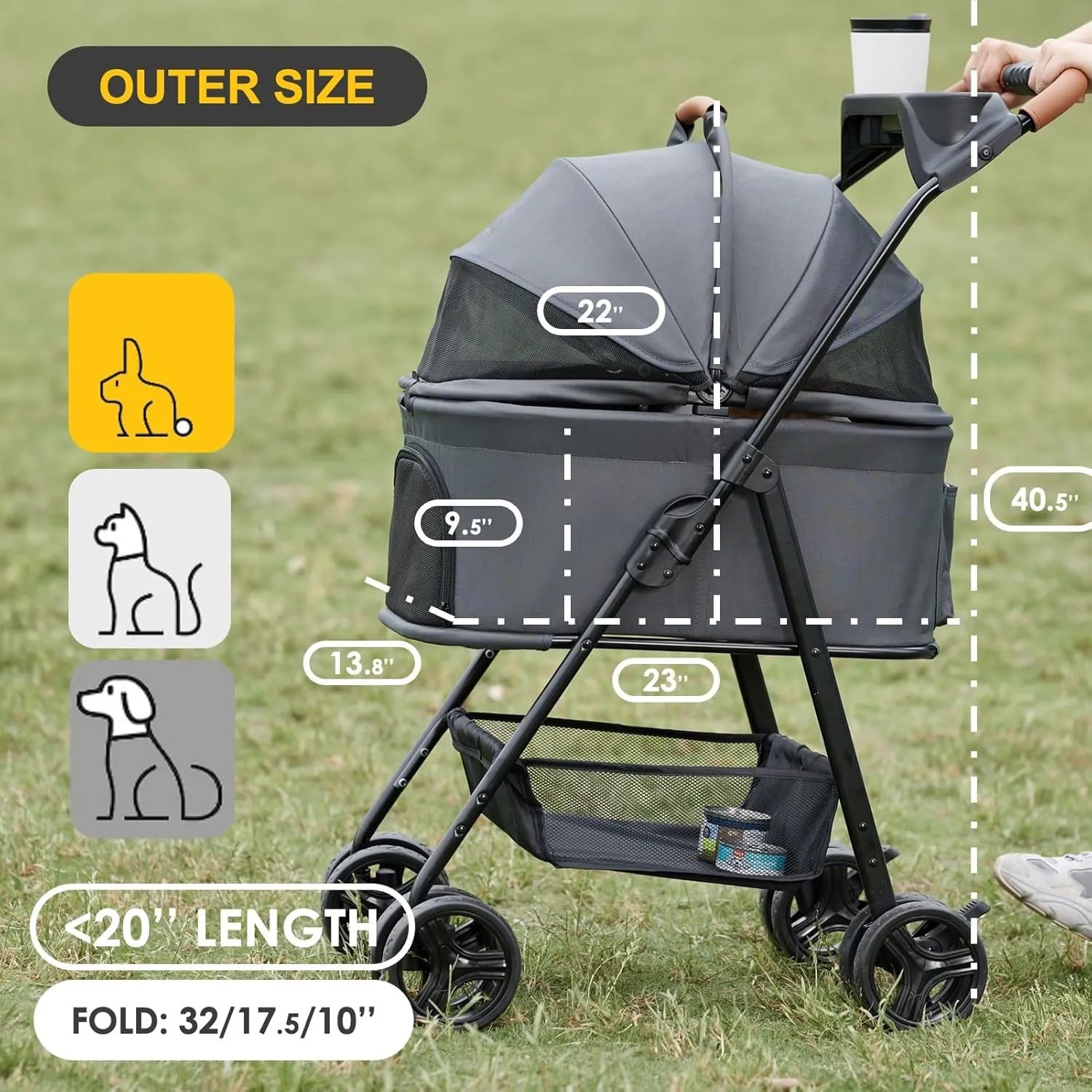 3 in 1 Folding Dog Stroller, Zoosky Pet Stroller for Small/Medium Dogs, Cat Stroller w/Removable Carrier, Car Seat, Sun Shades, Waterproof Small Dog Stroller, All Terrain Cat Stroller for 2 Cats