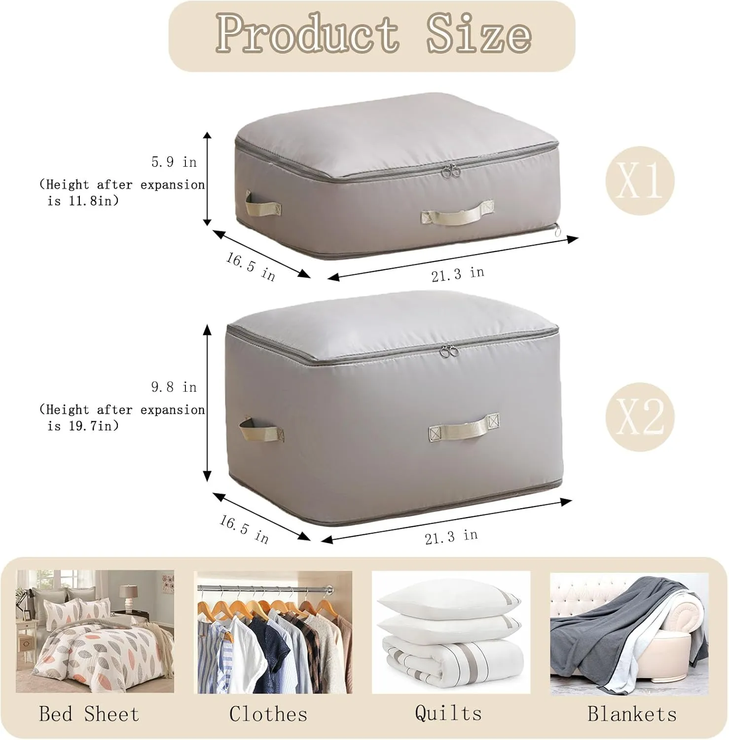 3 PCS Ultra Space Saving Self Compression Organizer, 2025 NEW Comforter Storage Bags, Heavy Duty Moving Bags, Washable Compression Bags for Storage Comforter Blanket, Clothes,Closet, Bedding