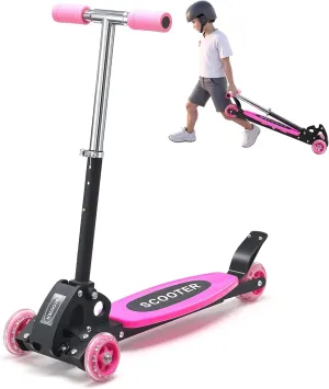 3 Wheel Scooters for Kids 2-5 Years, 4 Adjustable Heights Foldable Metal Toddler Scooter for Boys Girls Up to 120 lbs, Lean-to-Steer, Dual Rear Brake Widen Anti-Slip Deck