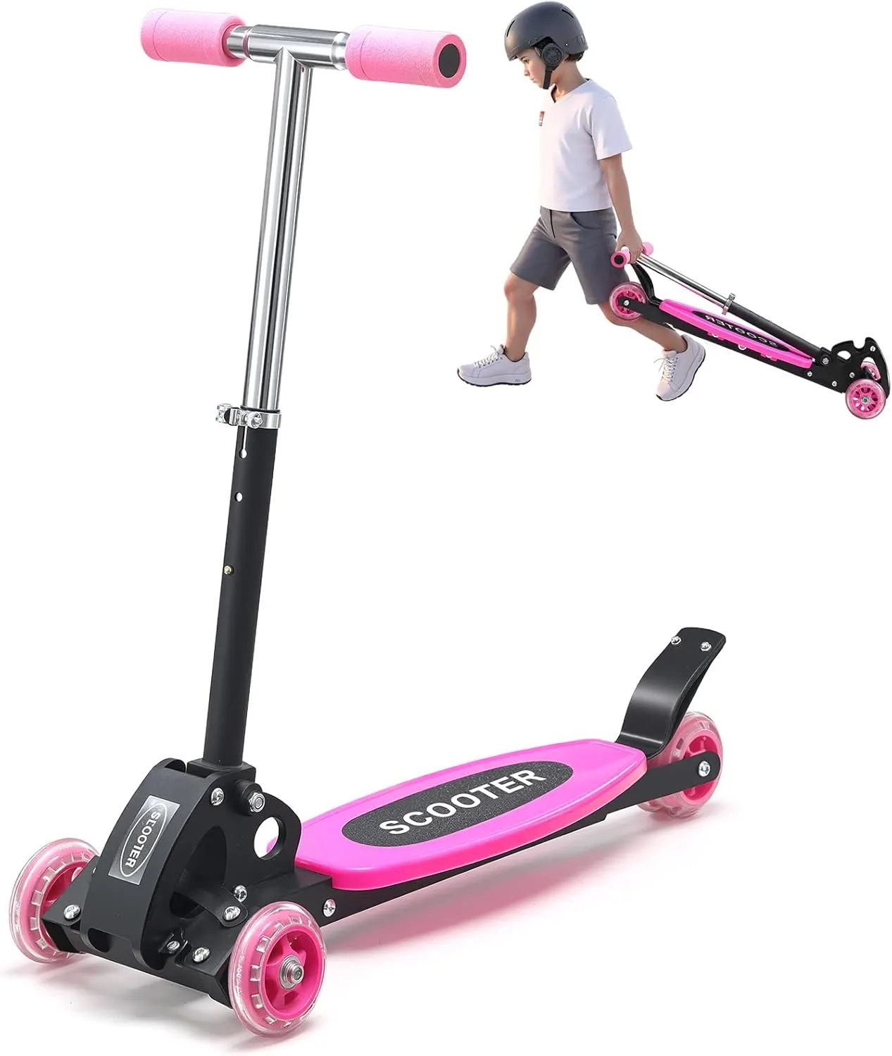 3 Wheel Scooters for Kids 2-5 Years, 4 Adjustable Heights Foldable Metal Toddler Scooter for Boys Girls Up to 120 lbs, Lean-to-Steer, Dual Rear Brake Widen Anti-Slip Deck
