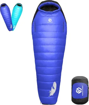 32/15 Degree F Down Sleeping Bag, 550/650 Down Fill Power Cold-Weather Mummy Sleeping Bag for Adults, Ultralight 4 Season Camping, Hiking, Backpacking